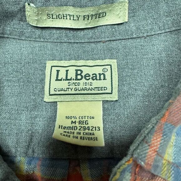 L.L. Bean Slightly Fitted Plaid Button Up Shirt Mens M Orange Blue Outdoors - Picture 5 of 8